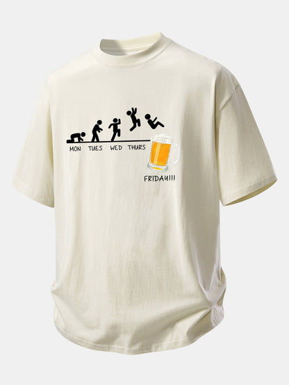 Relax Fit Beer Weekly Plan Print Cotton T-Shirt