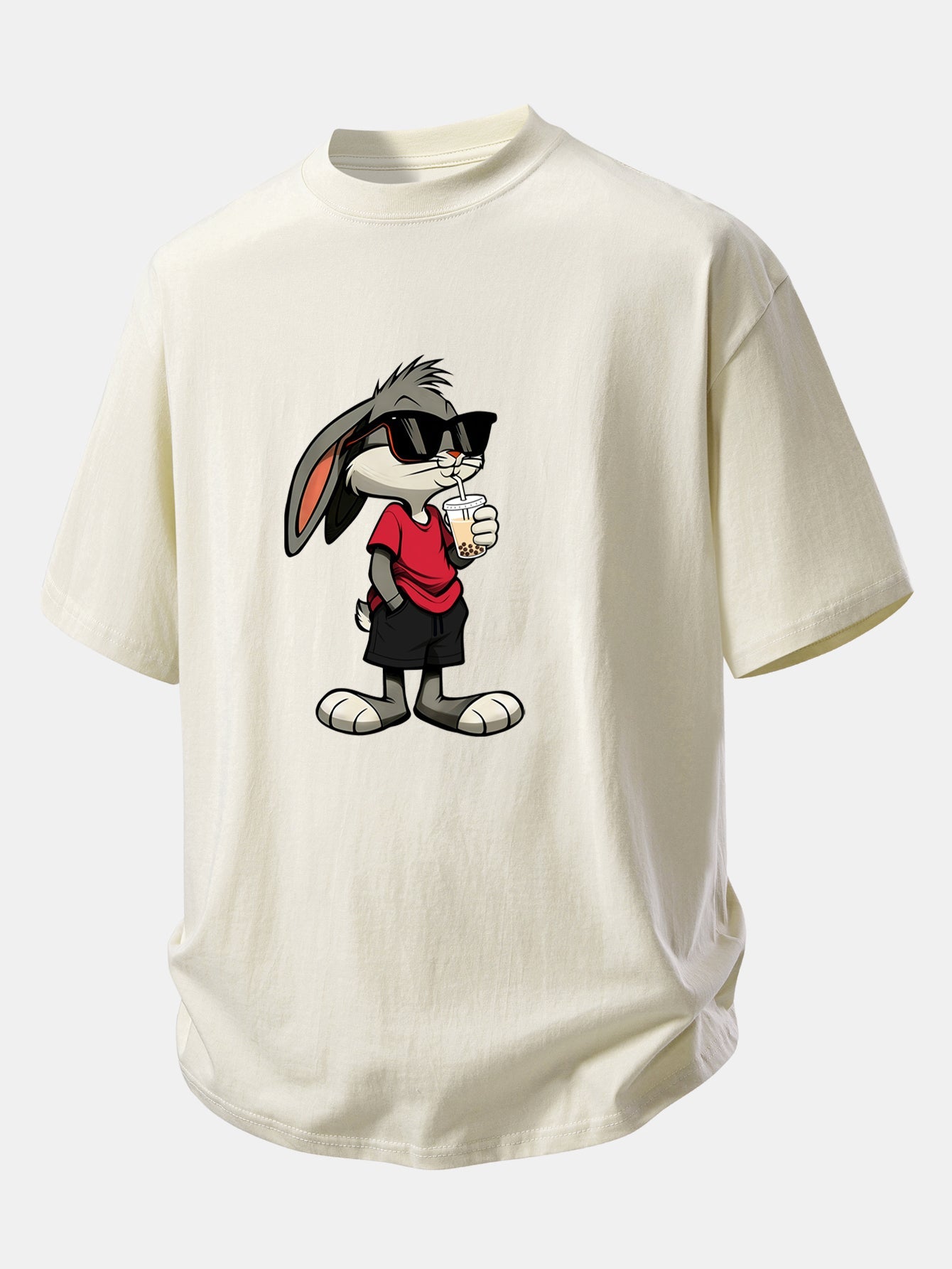 Relax Fit Cartoon Rabbit Print Cotton T-Shirt
