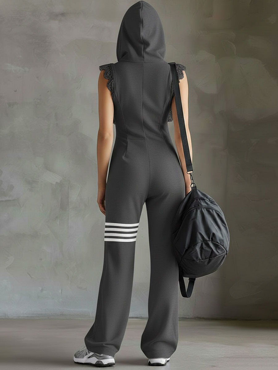 Giada Retro Hooded Striped Sleeveless Jumpsuit