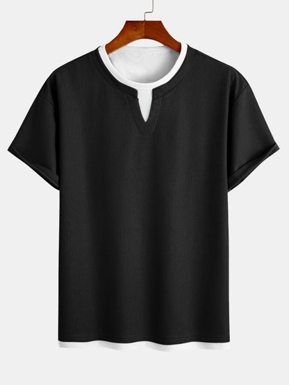 Relax Fit 2 In 1 Notched Collar Waffle T-Shirt