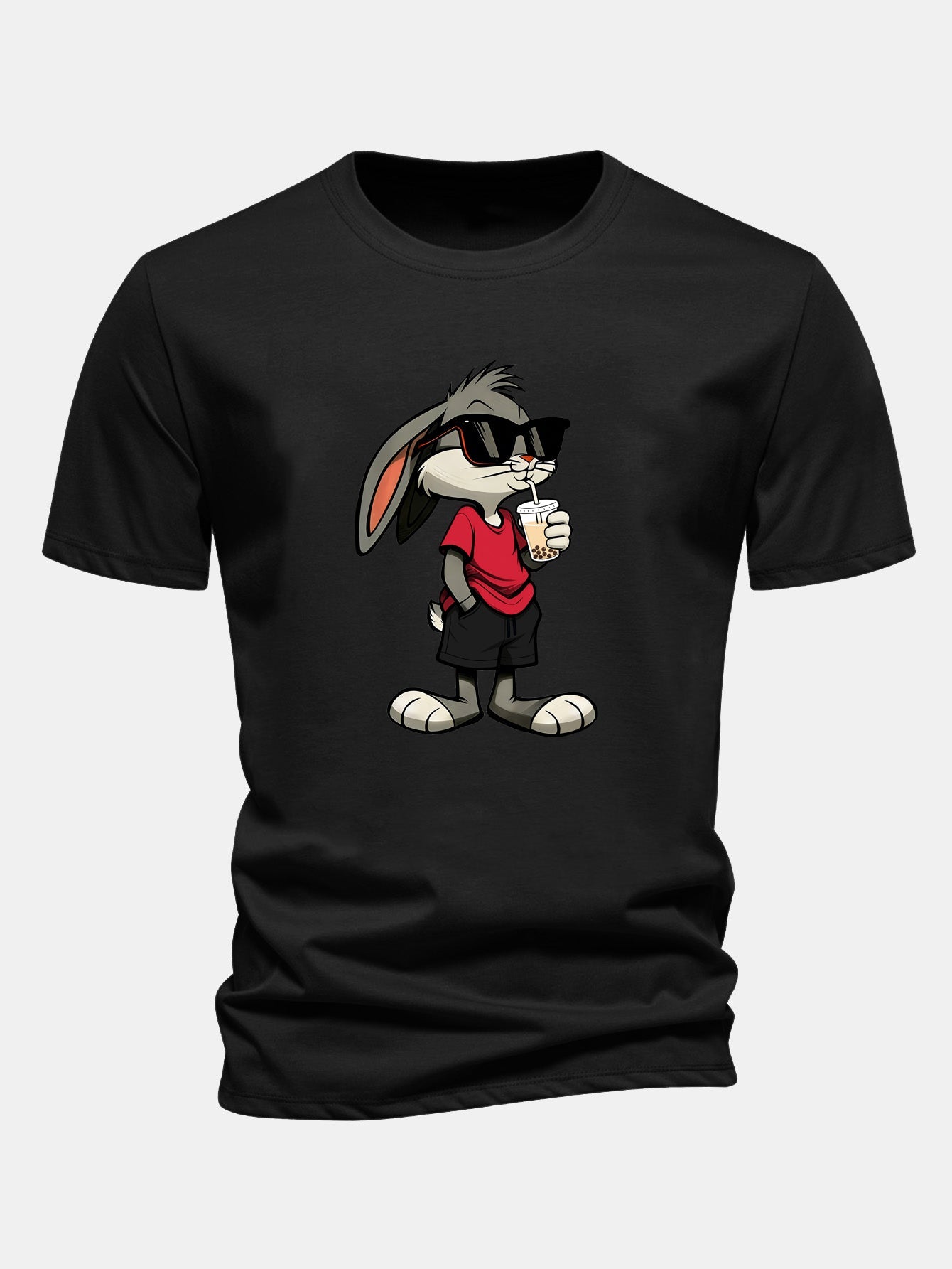 Regular Fit Cartoon Rabbit Print Cotton T-Shirt