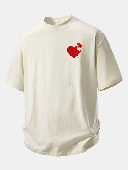 Relax Fit Heart Puzzle Print Cotton T-Shirt