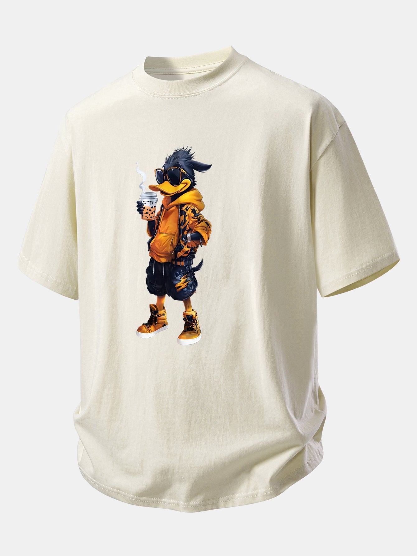 Relax Fit Cartoon Duck Print Cotton T-Shirt