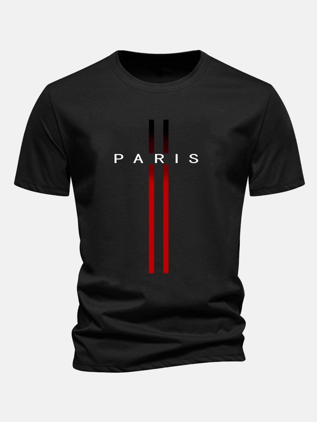Regular Fit Stripe Paris Print Cotton T-Shirt