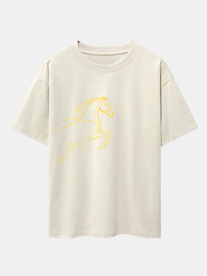 Relax Fit Year of the Horse Print Cotton T-Shirt