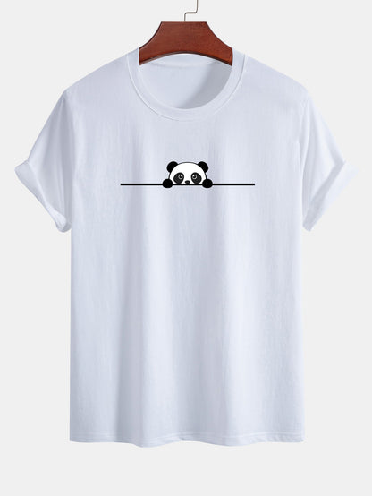 Regular Fit Peeking Panda Print Cotton T-Shirt