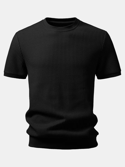 Waffle Ribbed Hem T-Shirt & Drawstring Knitted Waffle Pants