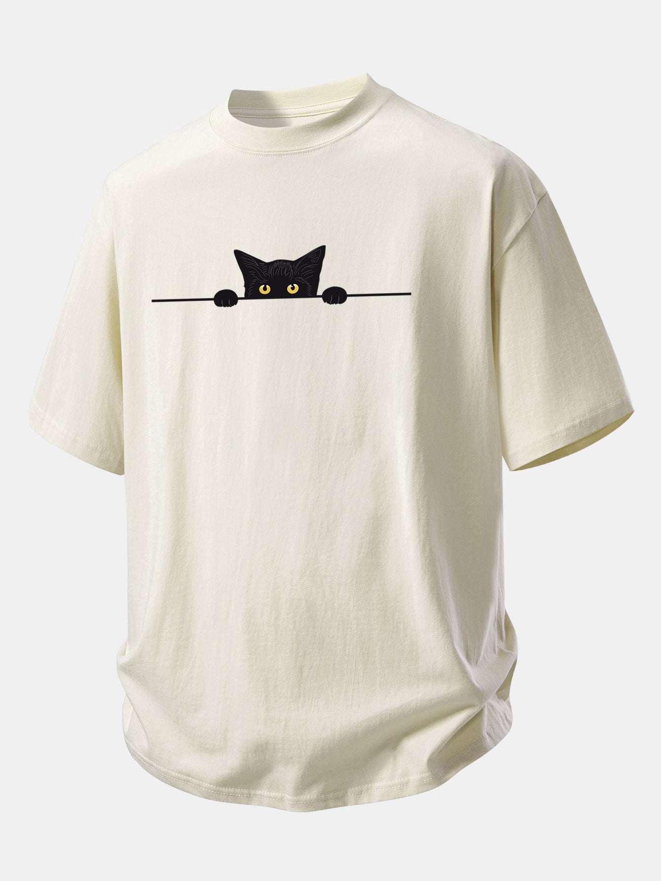 Relax Fit Black Cat Print Cotton T-Shirt