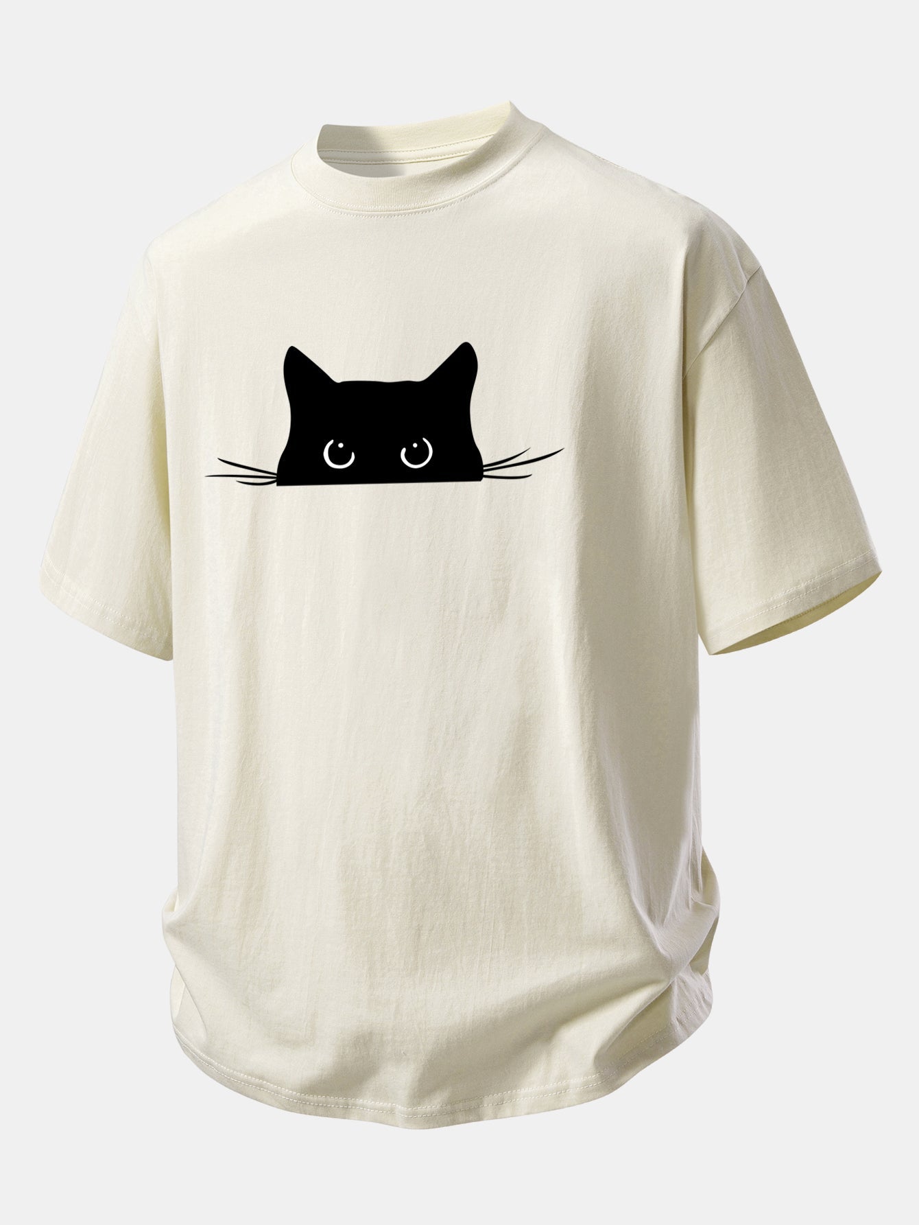 Relax Fit Black Cat Print Cotton T-Shirt