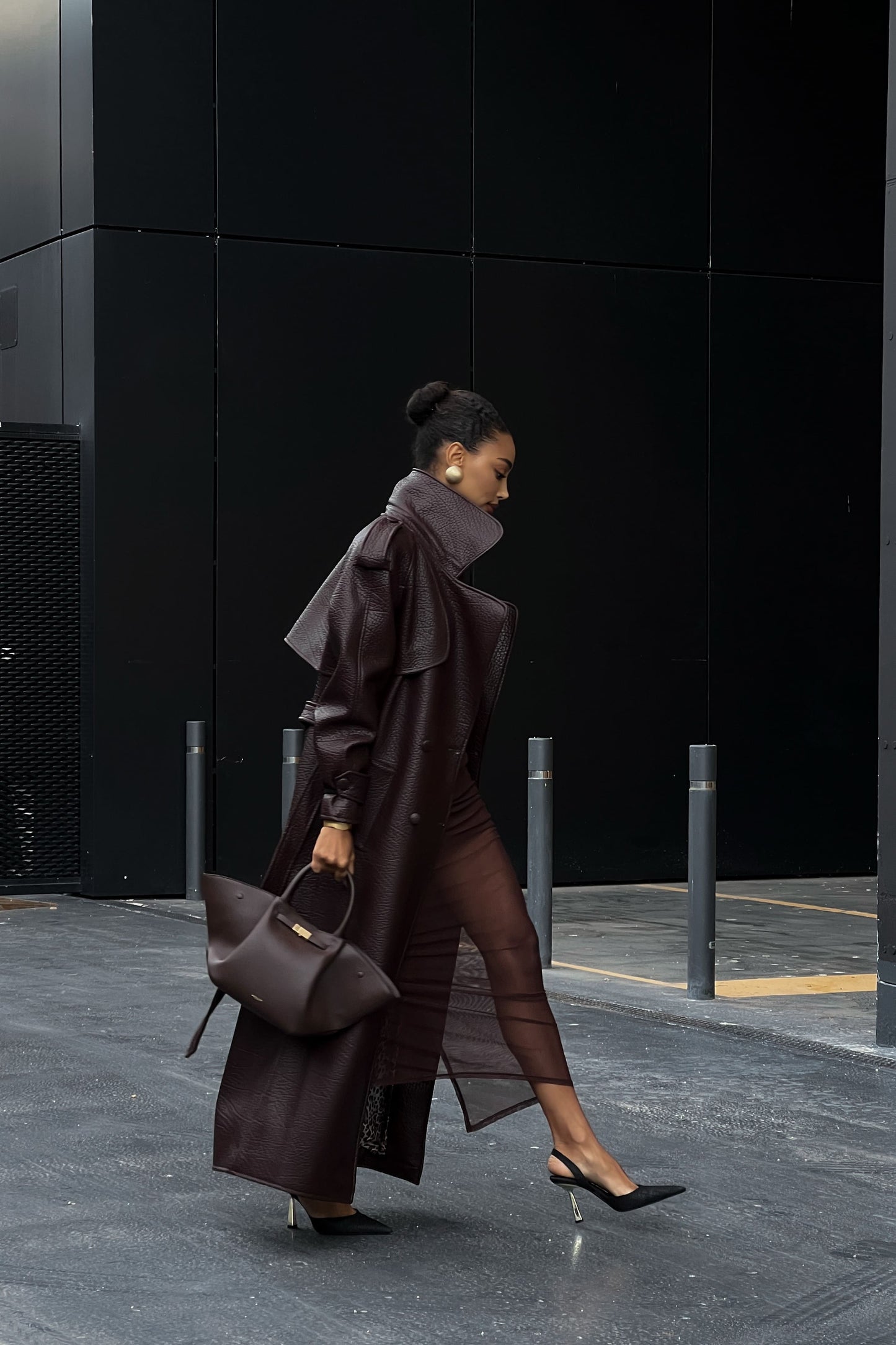 Dark Brown Textured Trench Coat