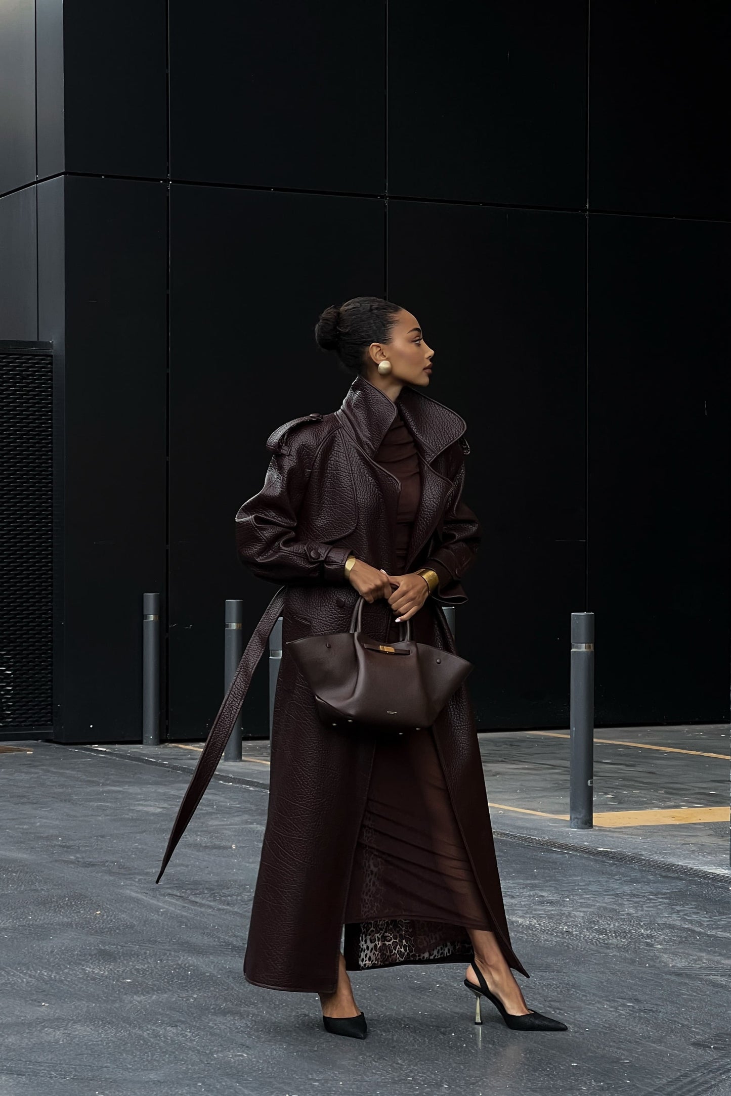 Dark Brown Textured Trench Coat