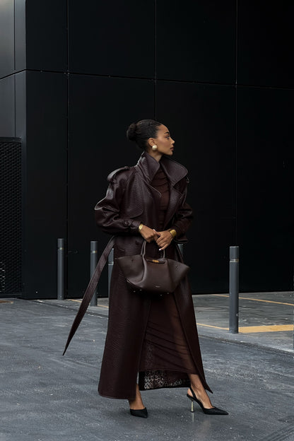 Dark Brown Textured Trench Coat