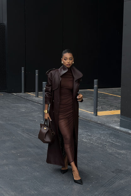 Dark Brown Textured Trench Coat
