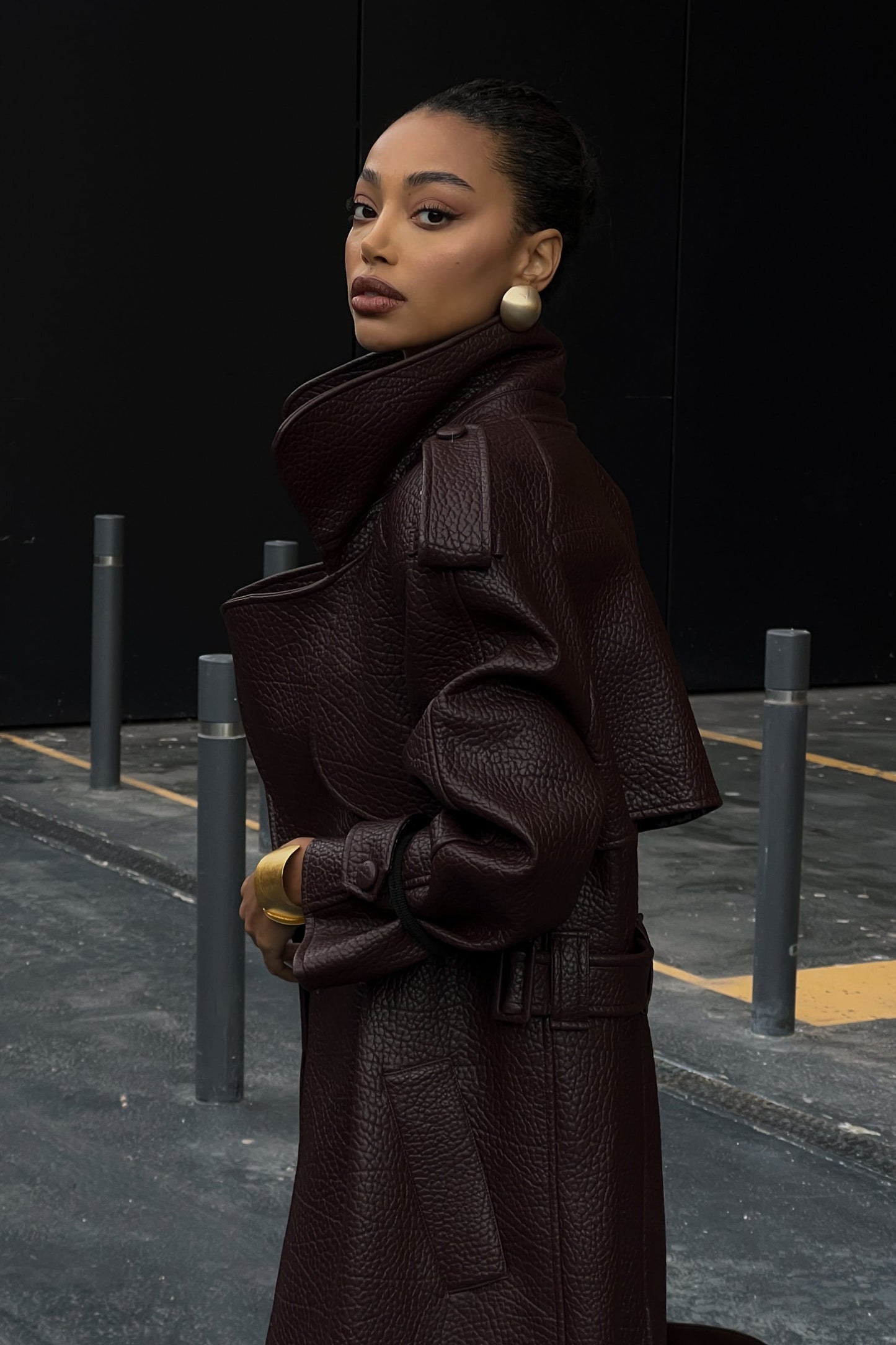 Dark Brown Textured Trench Coat