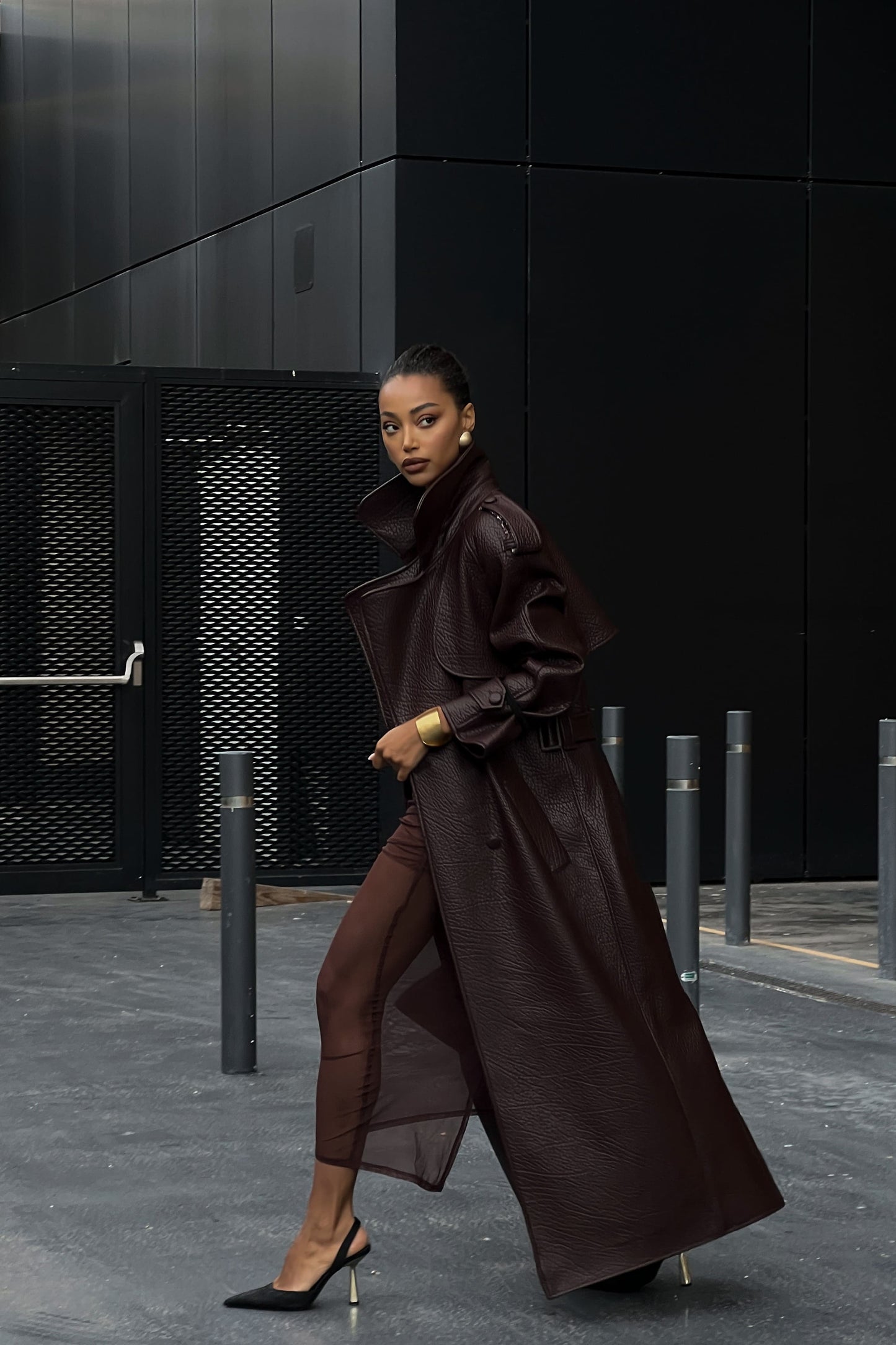 Dark Brown Textured Trench Coat