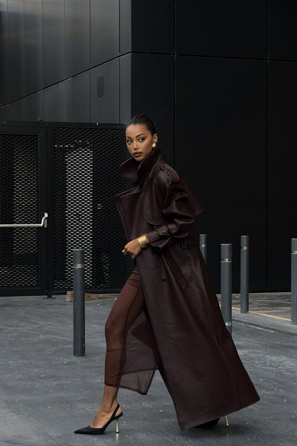 Dark Brown Textured Trench Coat