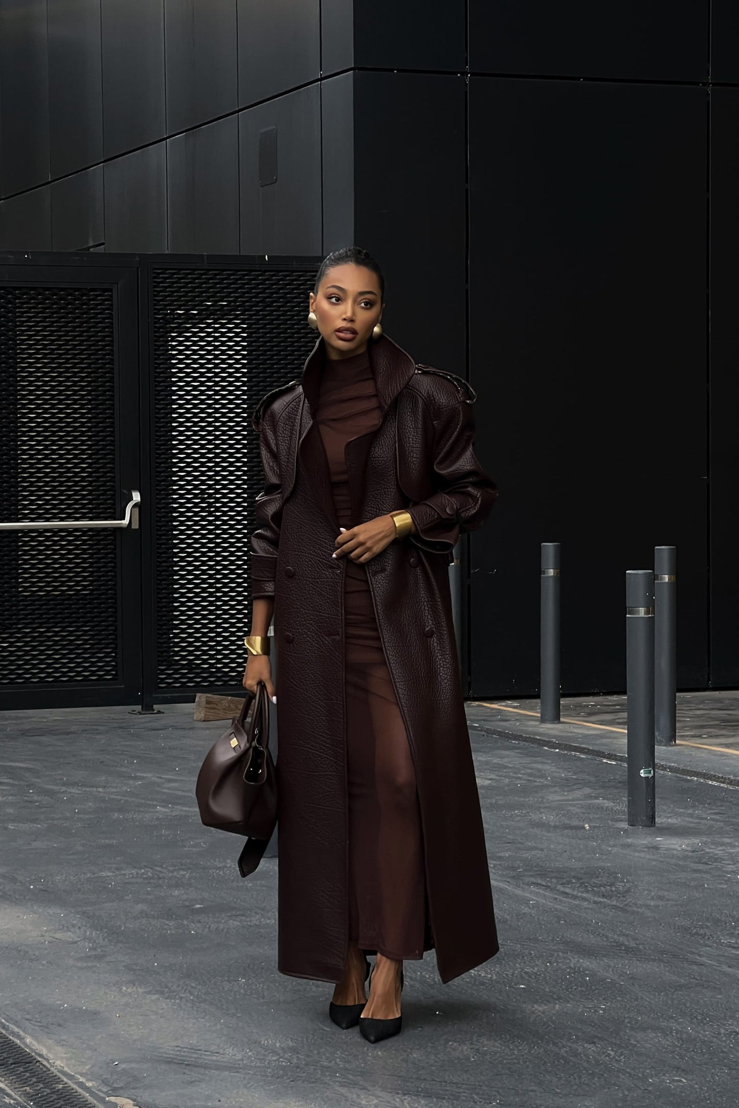 Dark Brown Textured Trench Coat