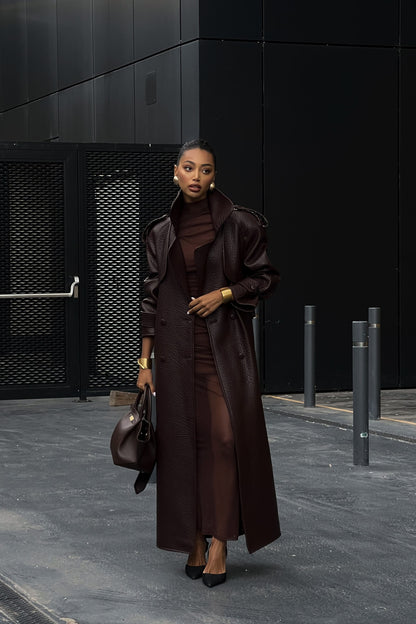 Dark Brown Textured Trench Coat