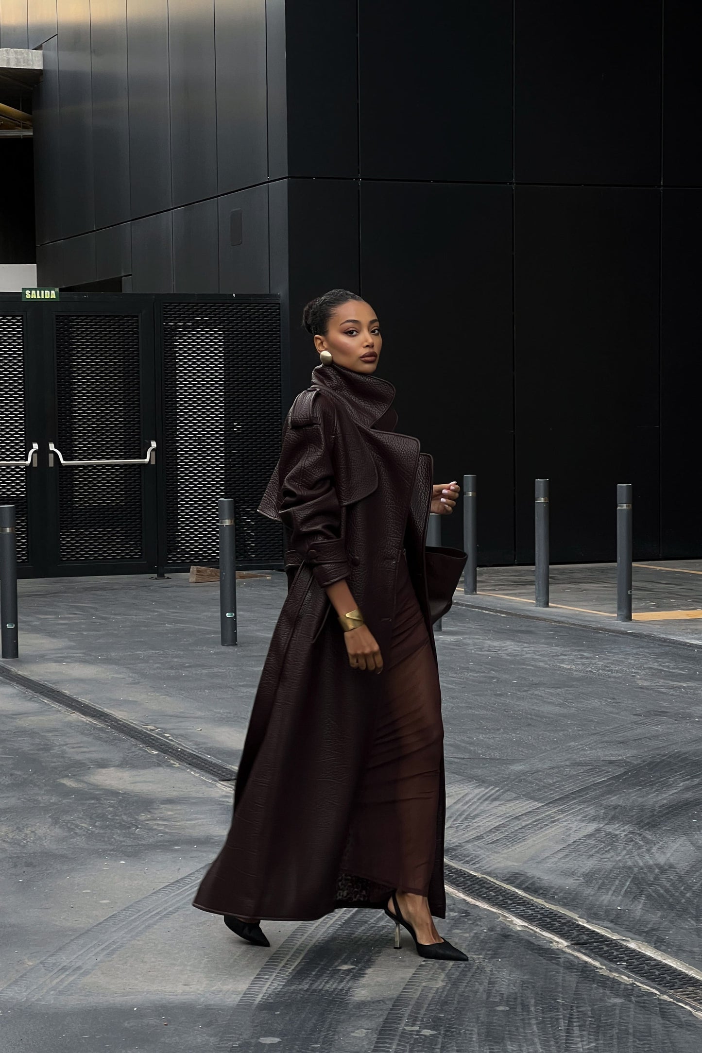 Dark Brown Textured Trench Coat