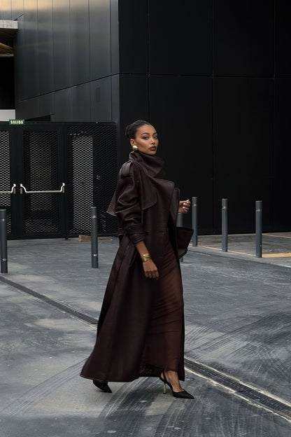 Dark Brown Textured Trench Coat