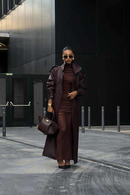 Dark Brown Textured Trench Coat