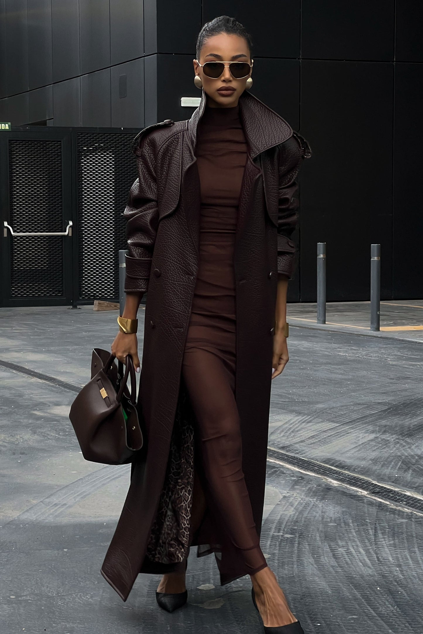 Dark Brown Textured Trench Coat