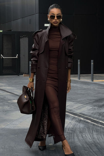 Dark Brown Textured Trench Coat