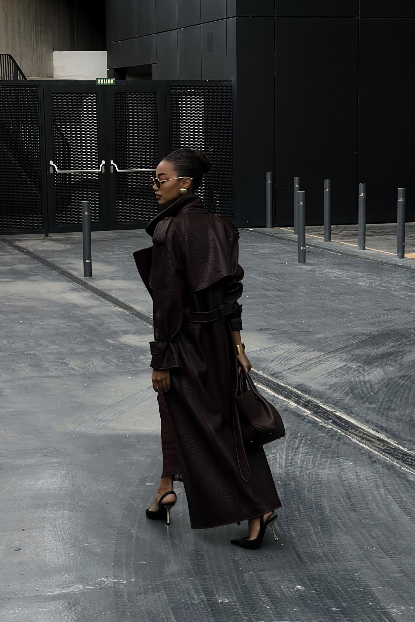 Dark Brown Textured Trench Coat