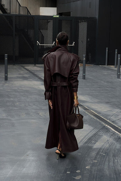 Dark Brown Textured Trench Coat