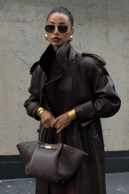 Dark Brown Textured Trench Coat