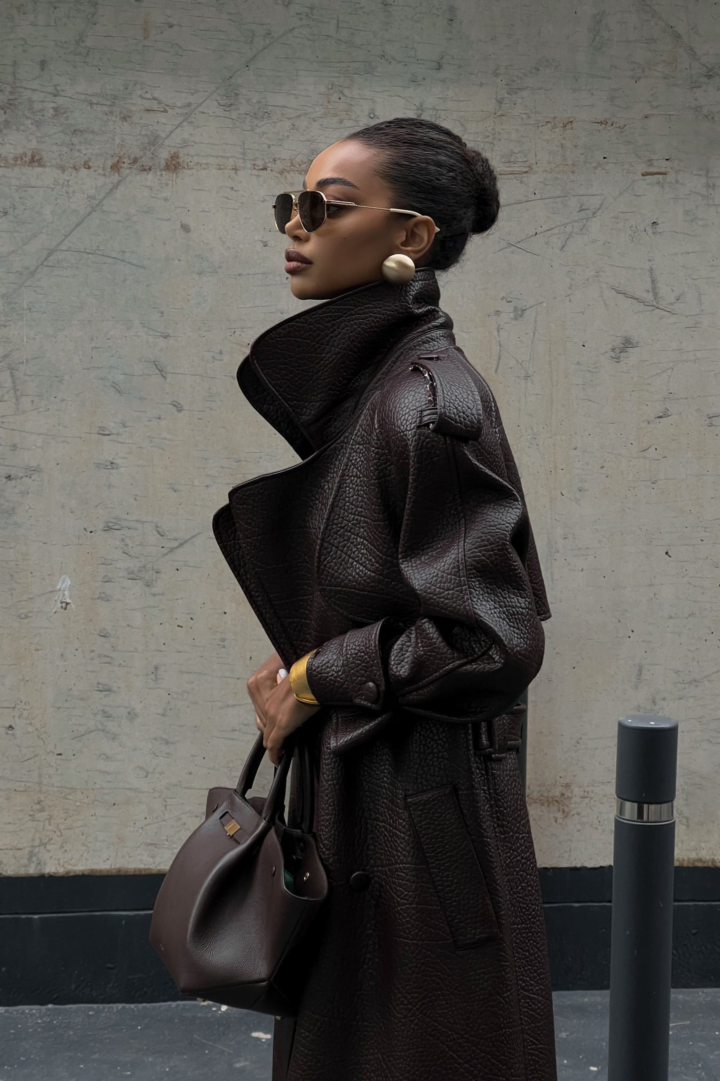 Dark Brown Textured Trench Coat