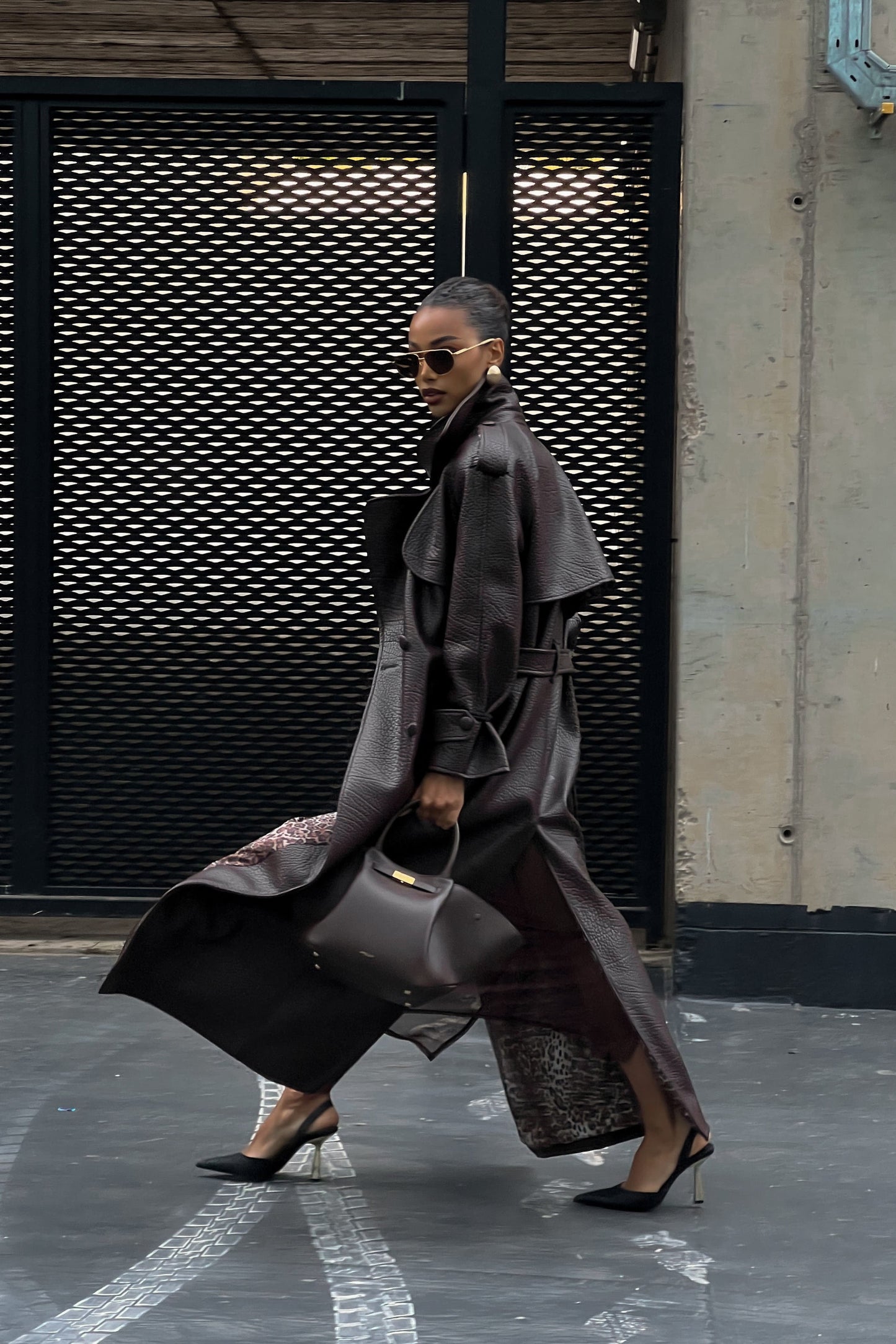 Dark Brown Textured Trench Coat