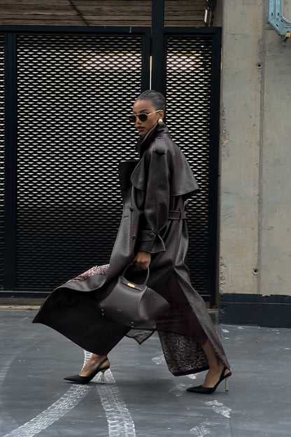 Dark Brown Textured Trench Coat