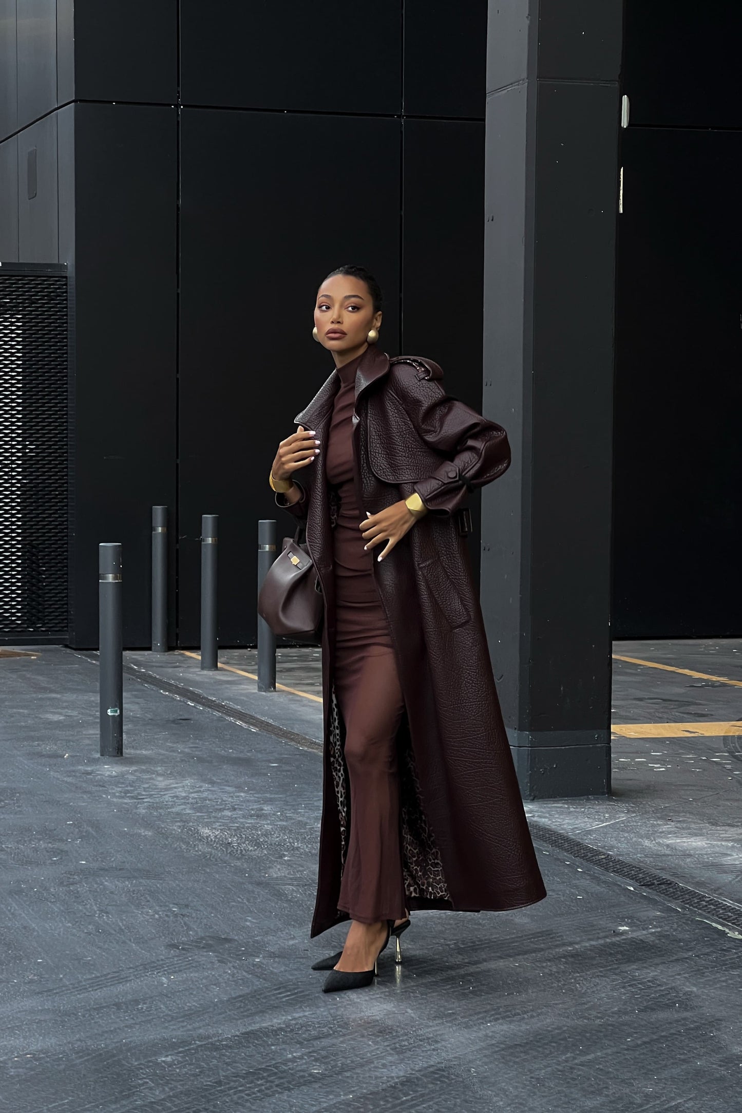 Dark Brown Textured Trench Coat