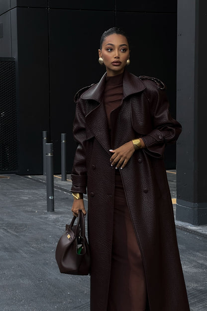 Dark Brown Textured Trench Coat