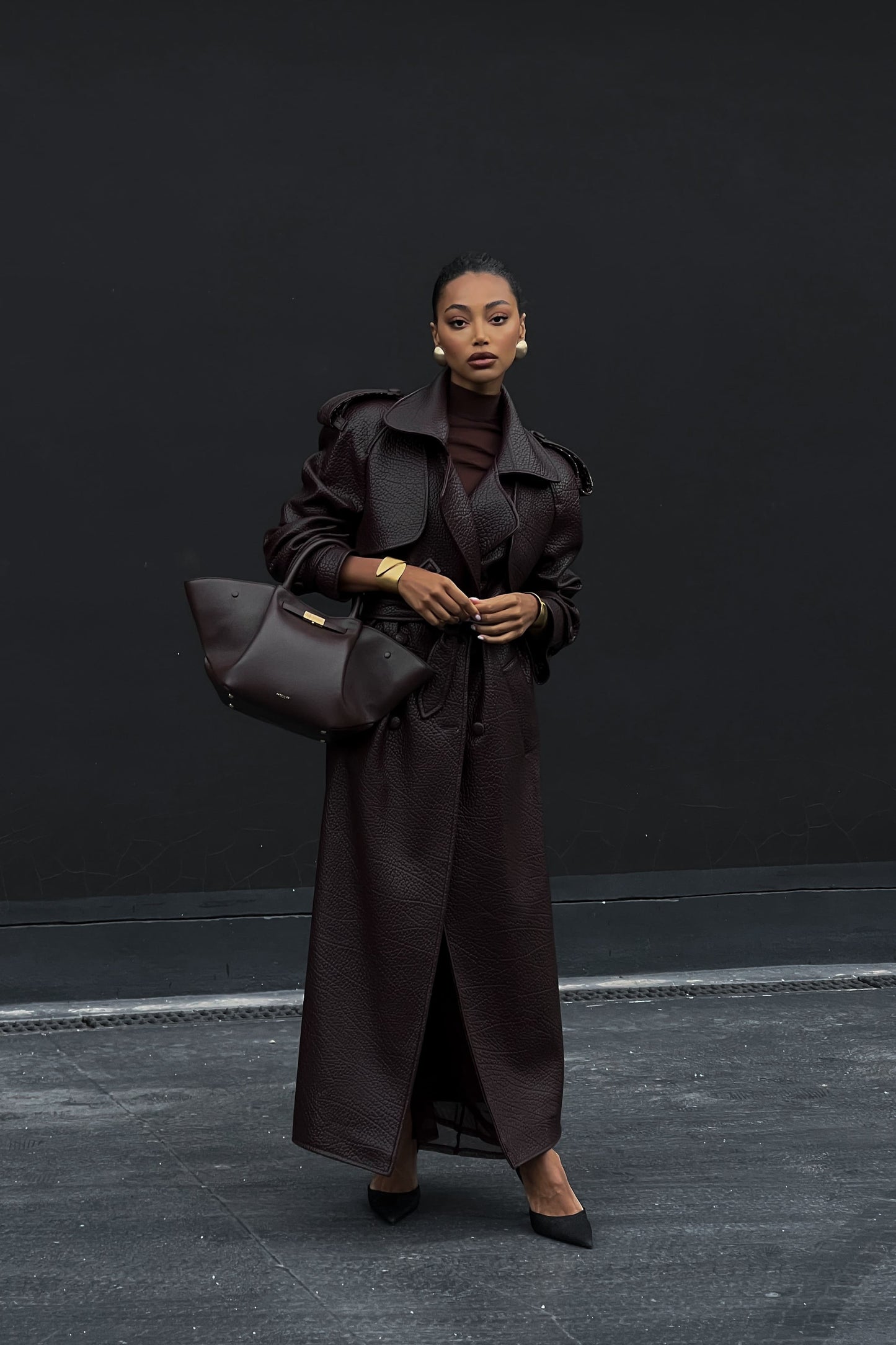 Dark Brown Textured Trench Coat