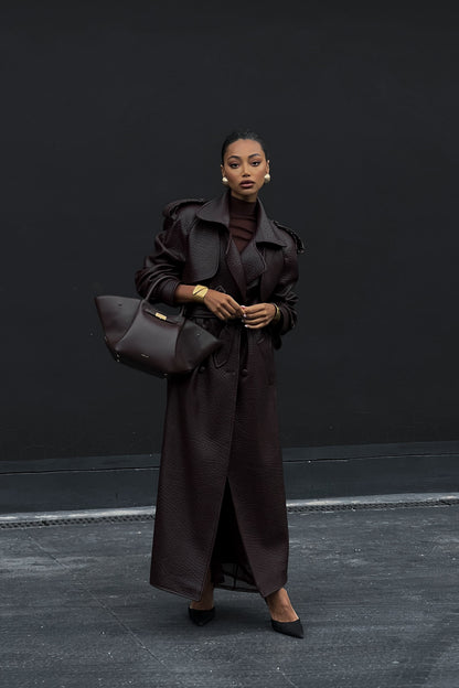 Dark Brown Textured Trench Coat