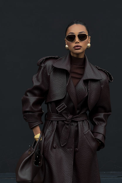 Dark Brown Textured Trench Coat