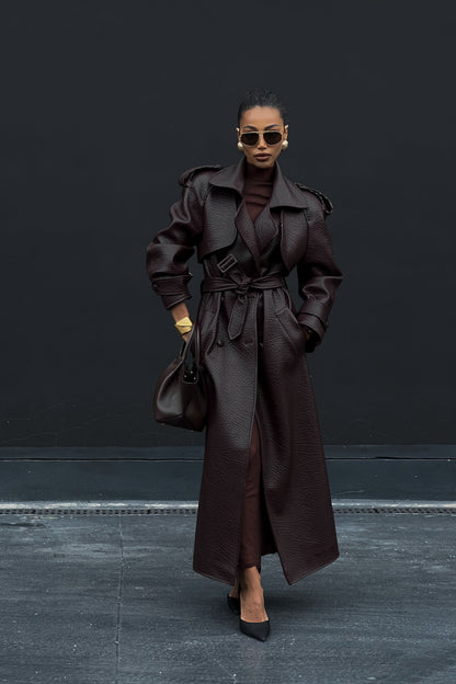 Dark Brown Textured Trench Coat