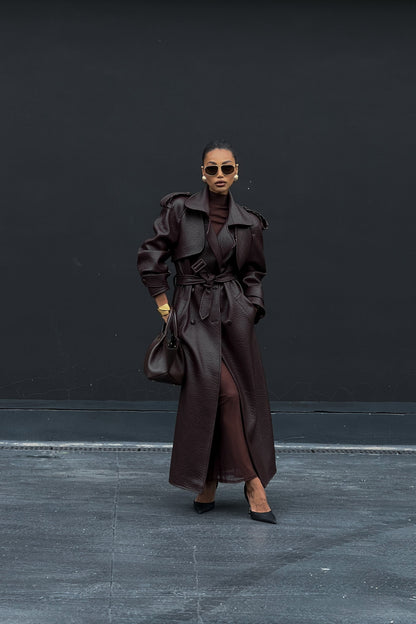 Dark Brown Textured Trench Coat