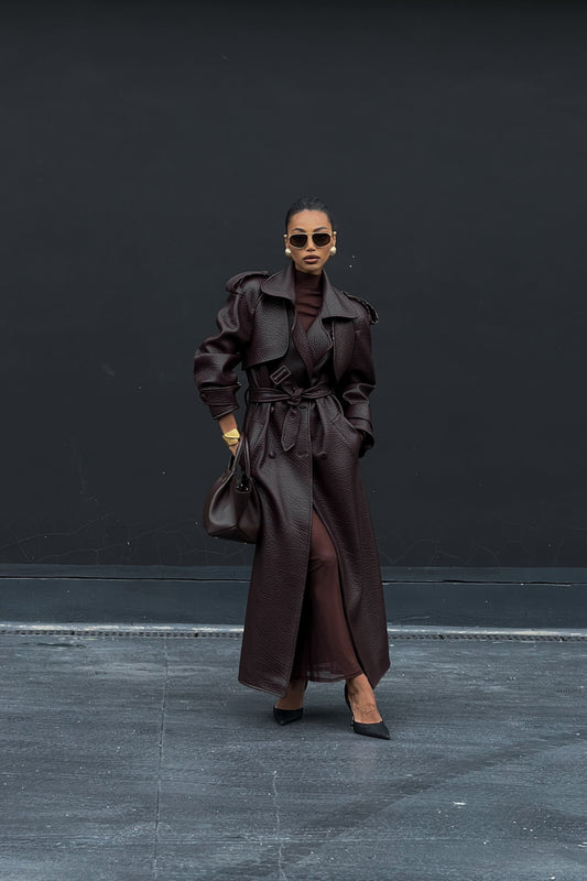 Dark Brown Textured Trench Coat