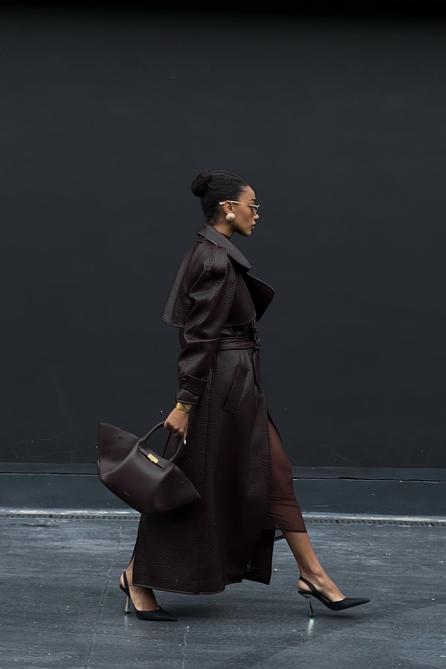 Dark Brown Textured Trench Coat