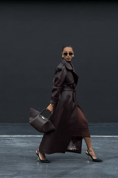 Dark Brown Textured Trench Coat