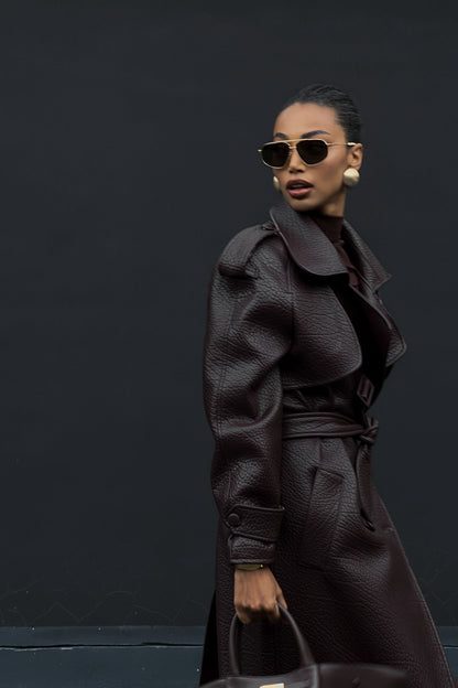 Dark Brown Textured Trench Coat