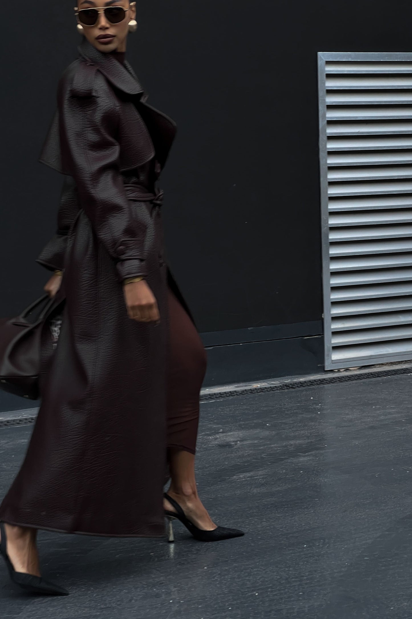 Dark Brown Textured Trench Coat