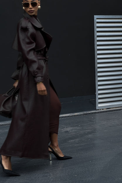 Dark Brown Textured Trench Coat