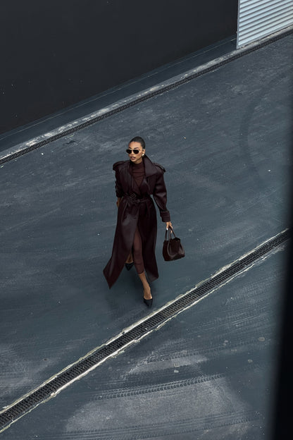 Dark Brown Textured Trench Coat