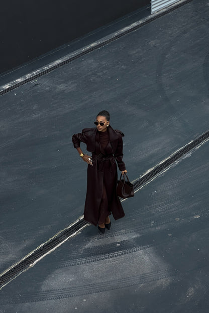 Dark Brown Textured Trench Coat