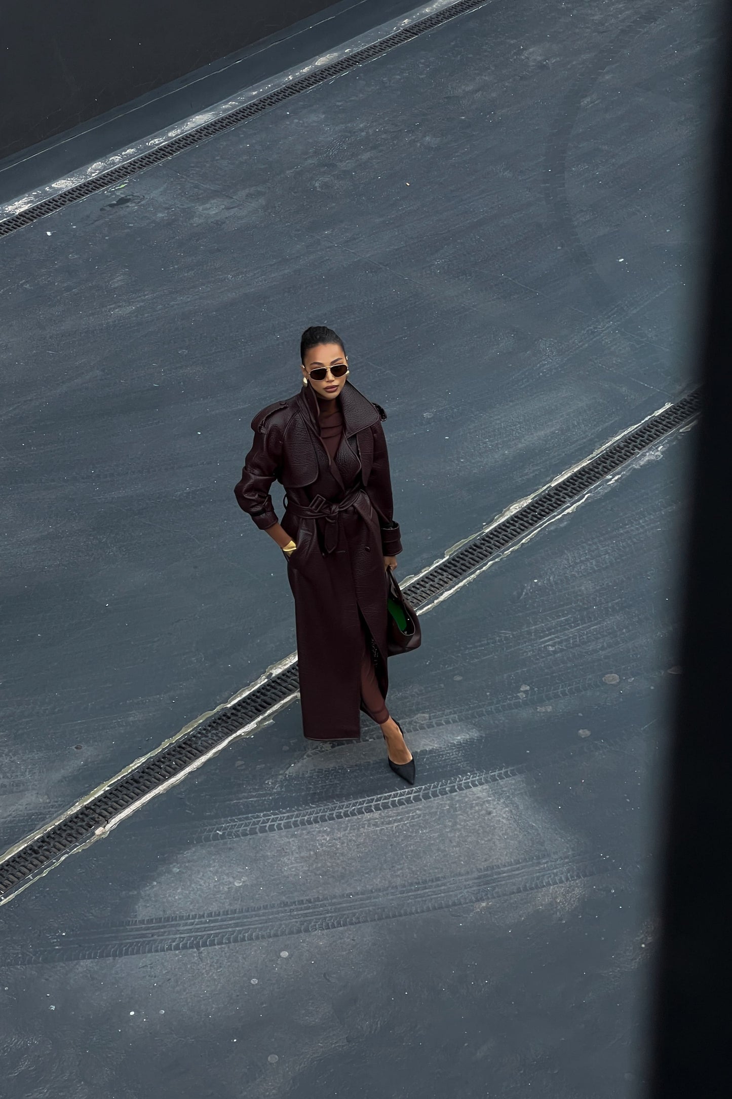 Dark Brown Textured Trench Coat