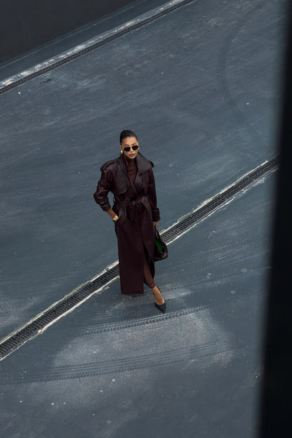 Dark Brown Textured Trench Coat